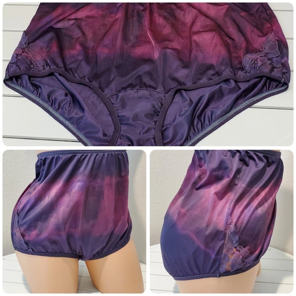 Vanity Fair Lace Nouveau Nylon Full Cut Panty Night Fall Purple Rainbow Shift 9